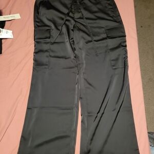 Proenza Schouler Black Satin Cargo Pant And Top With Scrunched Tie Sides